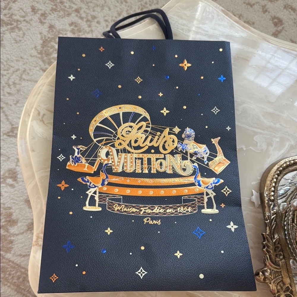 Louis Vuitton Navy Blue and Gold Decorative Tote Bag Shopper